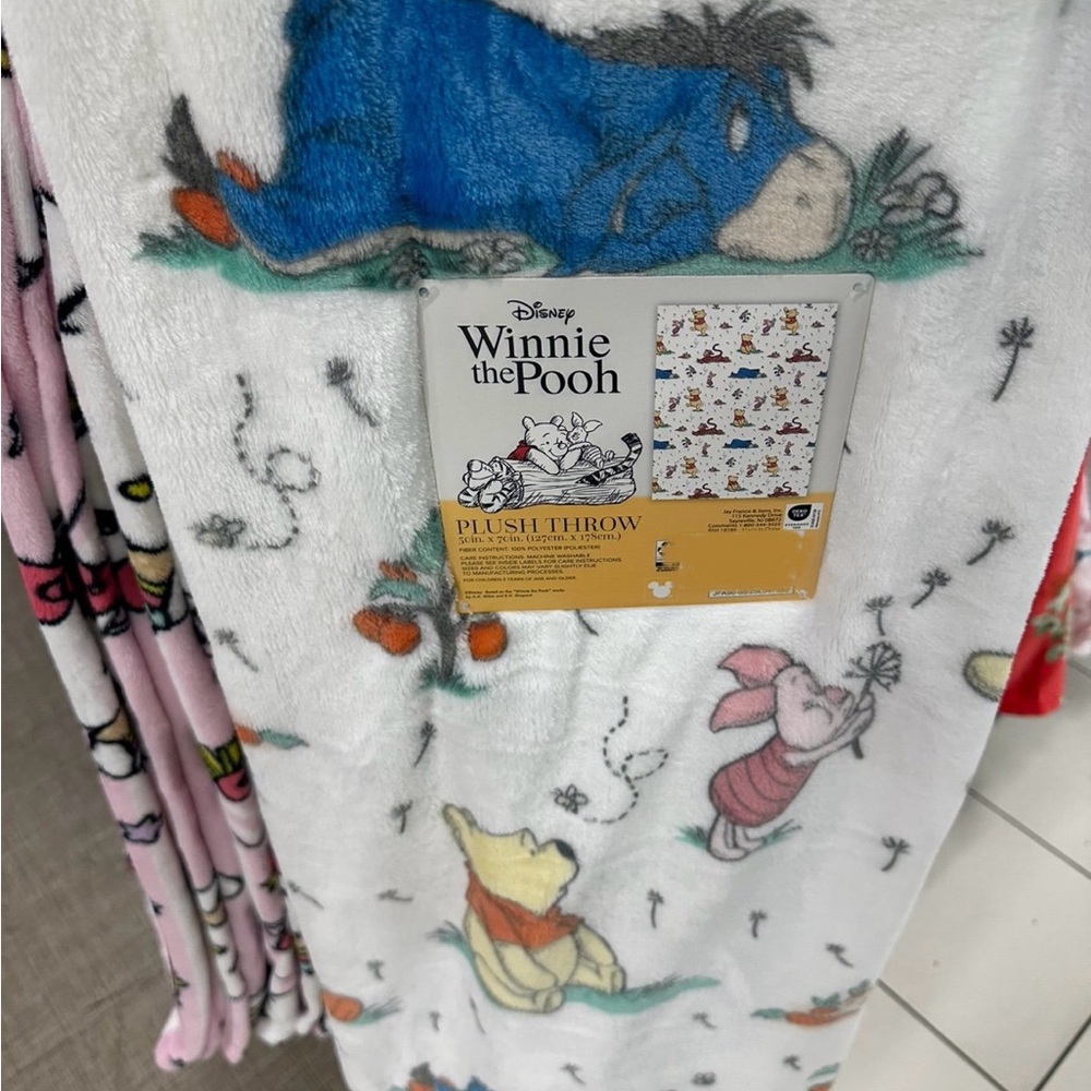 Disney Winnie the Pooh Blue and Pink Plush Blanket